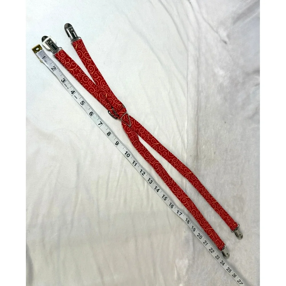 Child's Adjustable Red Gold Swirl Suspenders Elastic Clip-On Holiday Dress Up